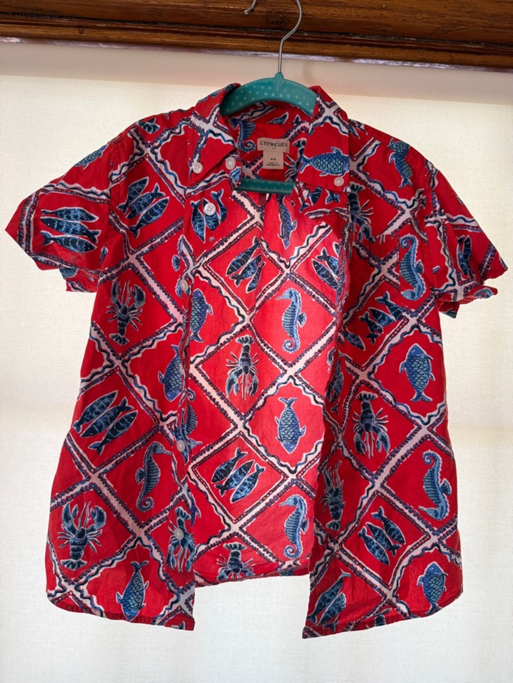 Crewcuts Red Short-Sleeve Button-Down with Navy Sea Life Print